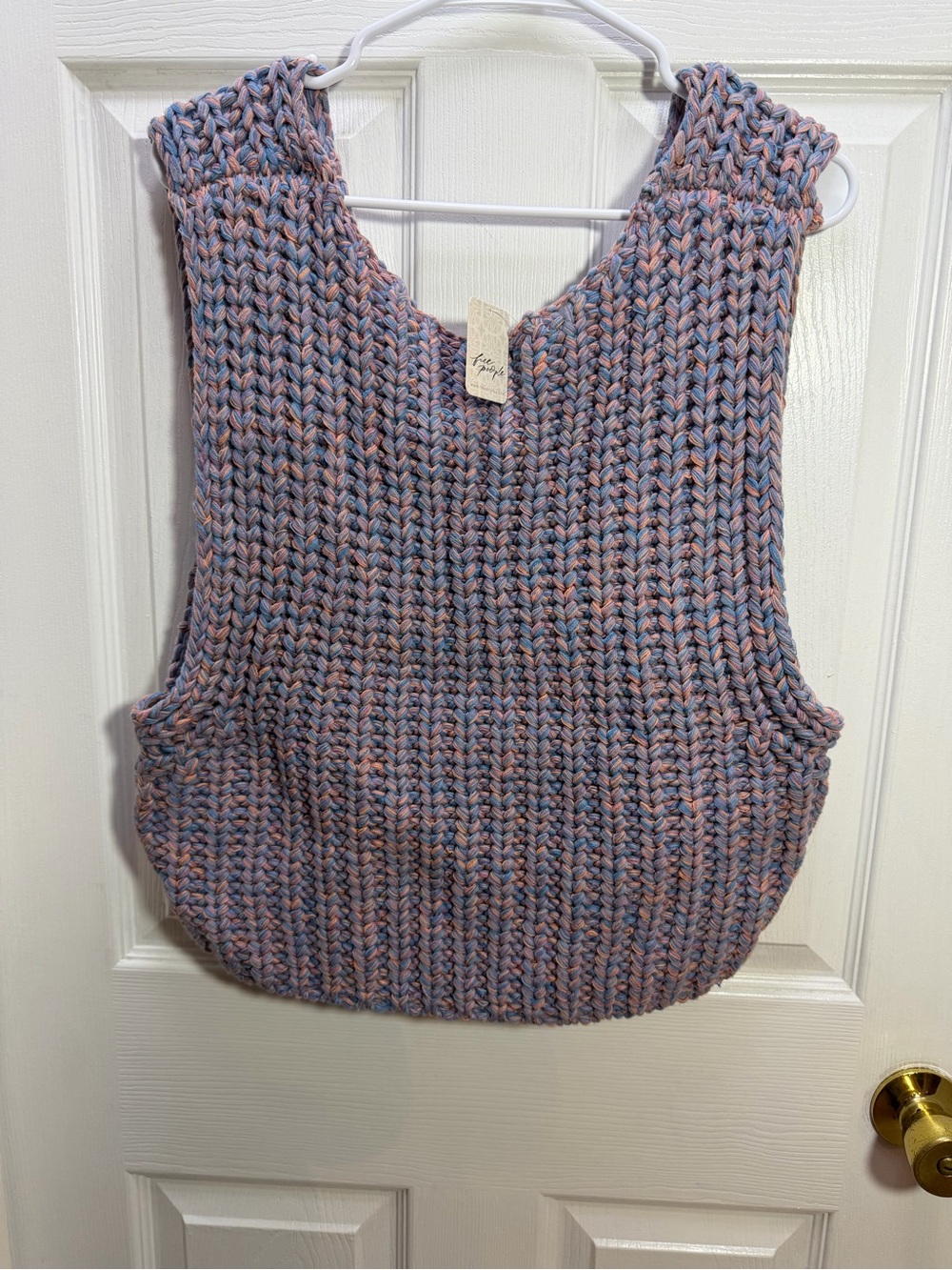 Free People Chunky Knit Sleeveless Sweater Vest in Pink & Blue